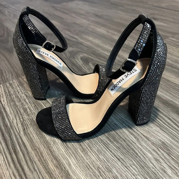 Steve Madden Carrson Black Crystal Ankle Strap High Heels Size 6 - Picture 1 of 6